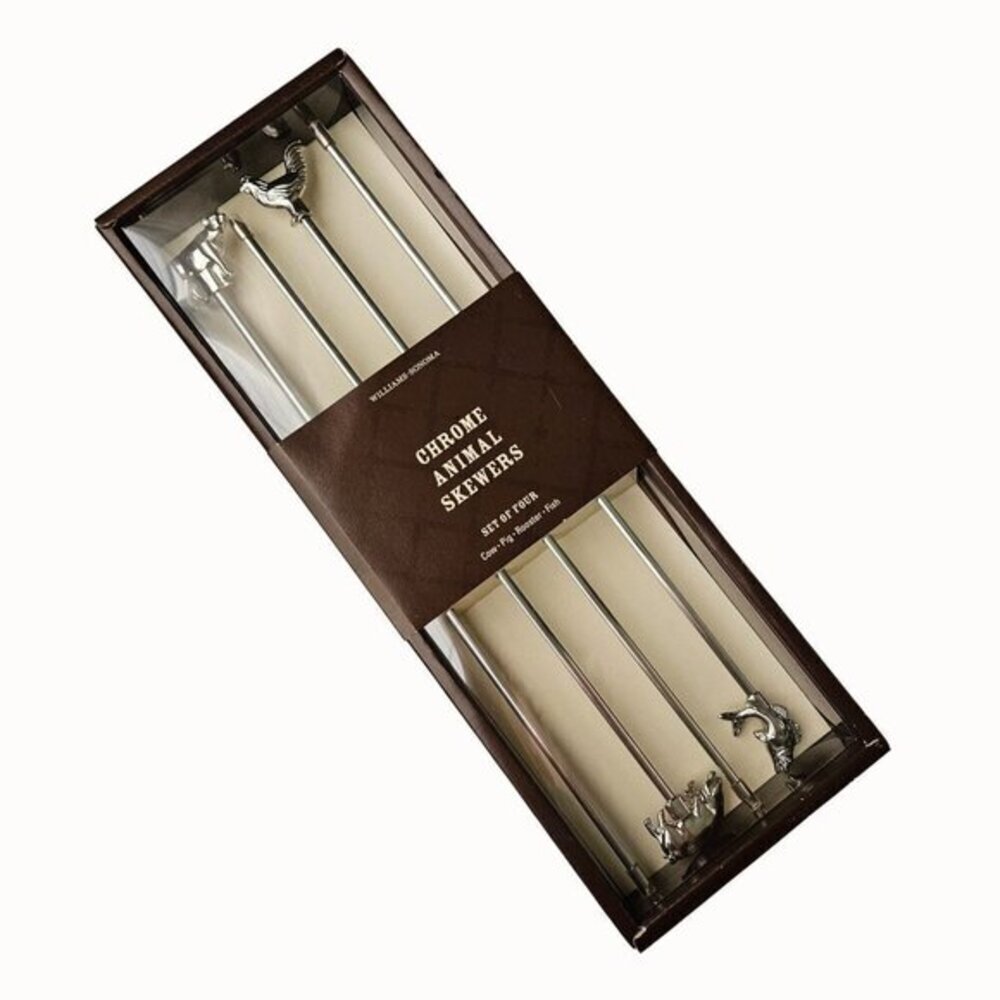 Williams Sonoma Chrome Animal Skewers Set of 4 Grilling Kitchen Accessories New‎